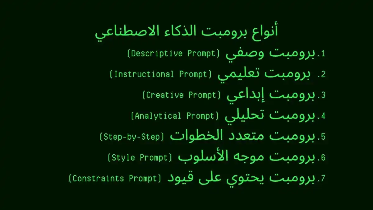 نص مكتوب أنواع برومبت الذكاء الاصطناعي
