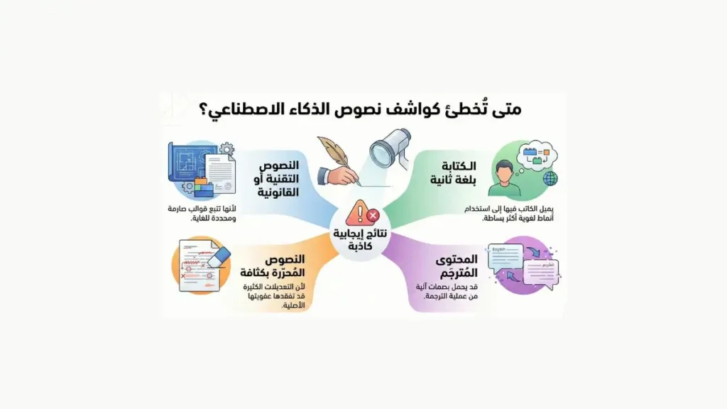مخطط رسم يوضح متى تكون النتيجة مضللة من اداة كاشف نصوص الذكاء الاصطناعي