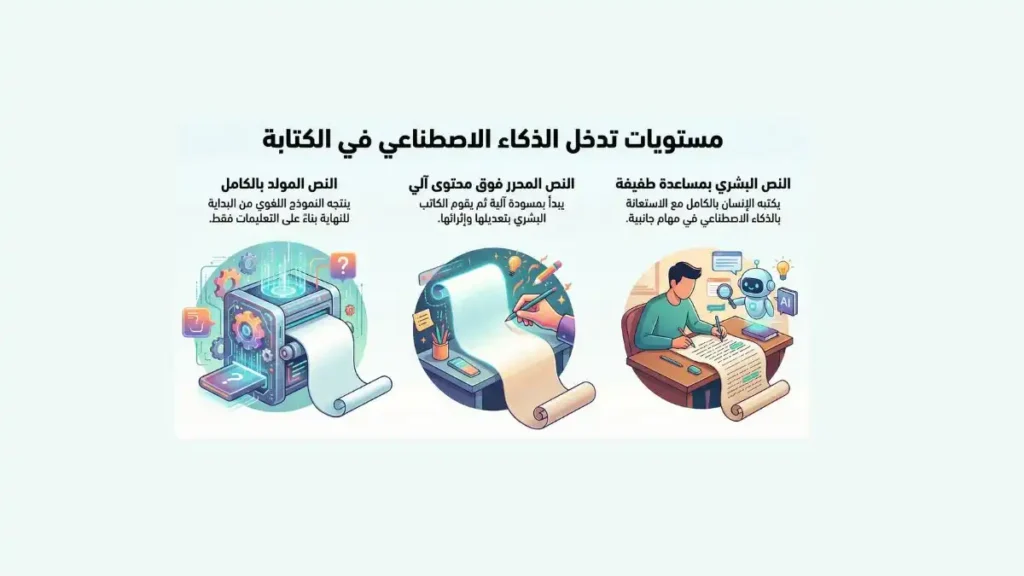 مخطط يوضح مستويات تدخل الذكاء الاصطناعي في الكتابة