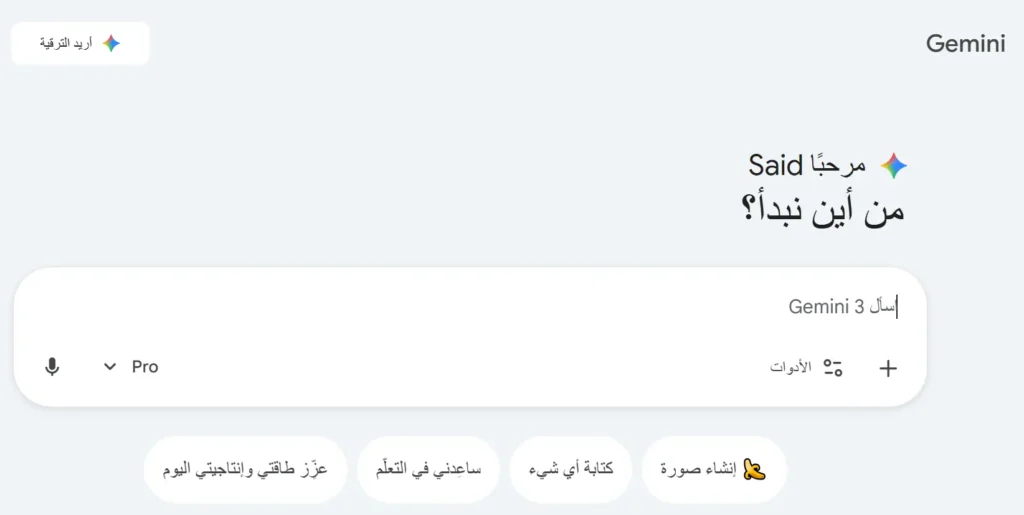 واجهة دردشة google gemini