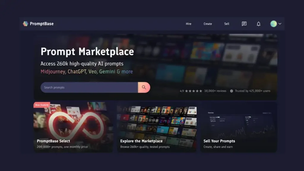 واجهة موقع PromptBase